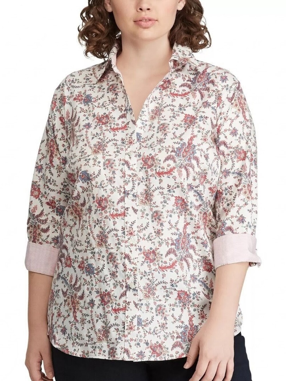 Chaps Preppy Ecclectic Cream Floral Paisley Cotton Casual Button Down Shirt 1X